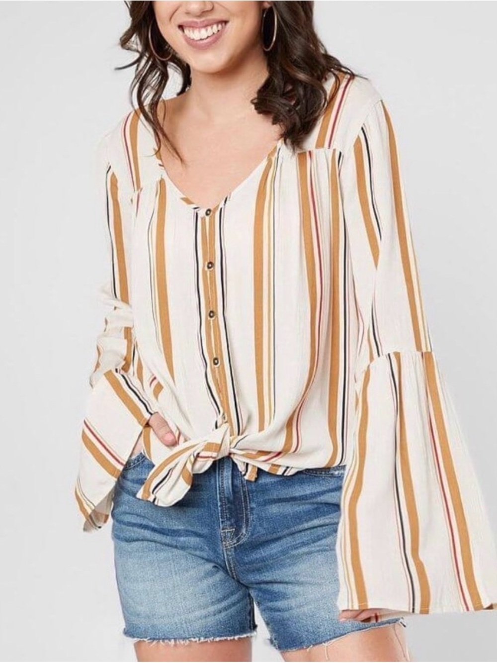 NWT Billabong Bell Sleeve Women's Top - Cream & Mustard